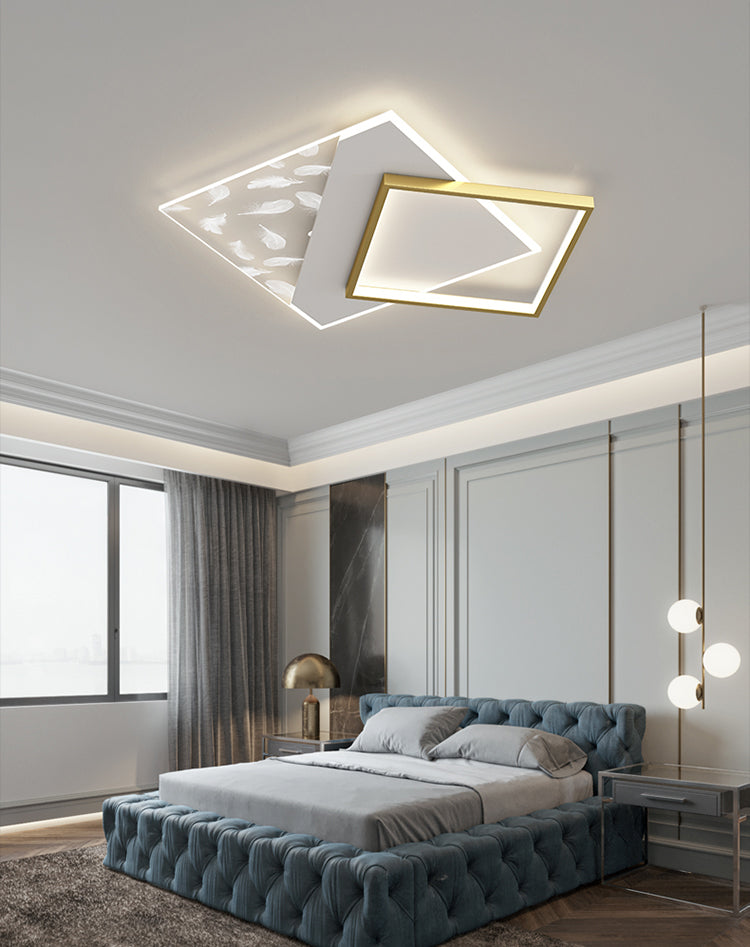 Stagger LED Geometric Feather LED Ceiling Fixture in Modern Simplicity Wrought Iron Flush Mount for Lobby