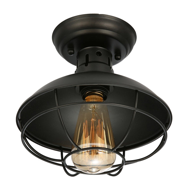1 Light Semi Flush Mount Light With Dome Shade Metal Industrial Flush Mount Hallway Ceiling Lights