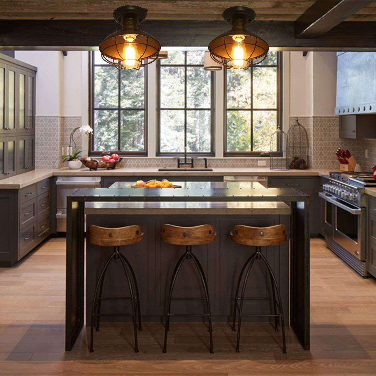 1 Light Semi Flush Mount Light With Dome Shade Metal Industrial Flush Mount Hallway Ceiling Lights