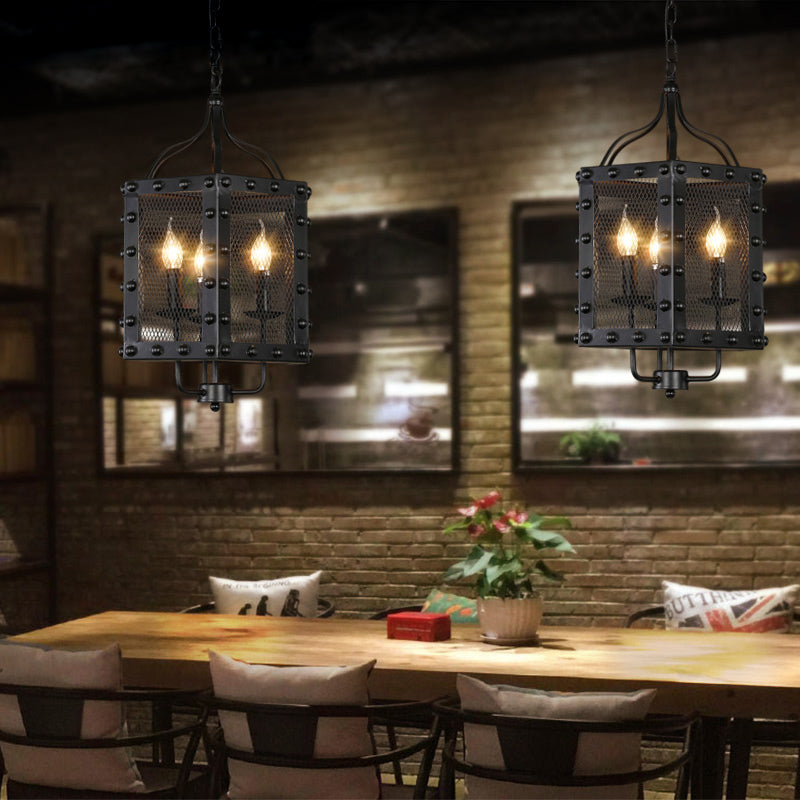 Iluminación de lámpara de vela de metal Retro 3 luces Luces de restaurante Lámpara colgante de restaurante en negro