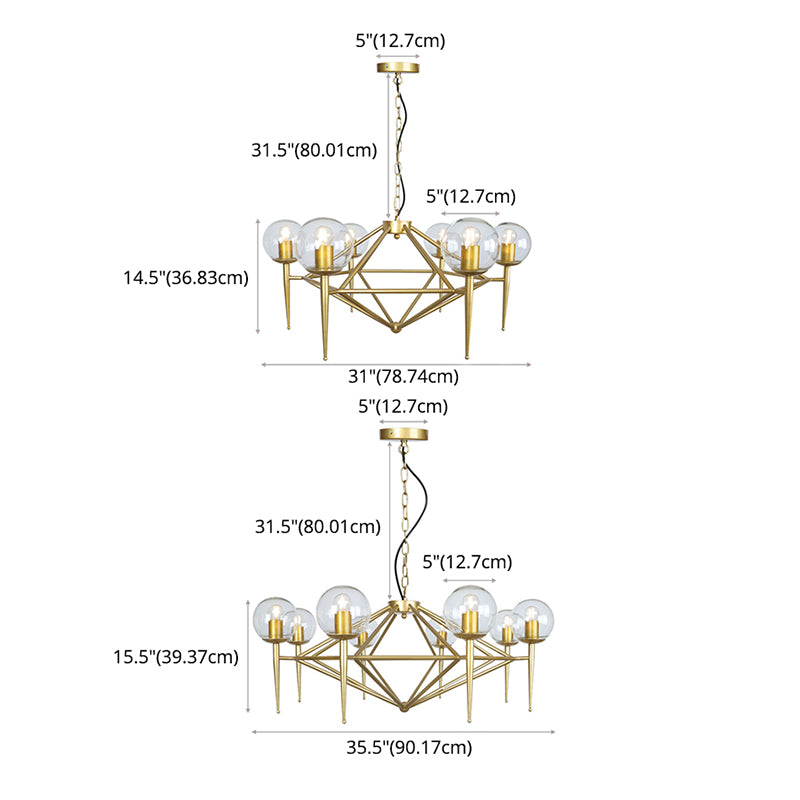 Diamond Chandelier Light Fixture Modern Glass Living Room Ceiling Pendant Light in Gold