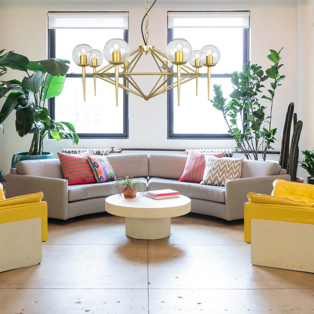 Diamond Chandelier Light Fixture Modern Glass Living Room Ceiling Pendant Light in Gold