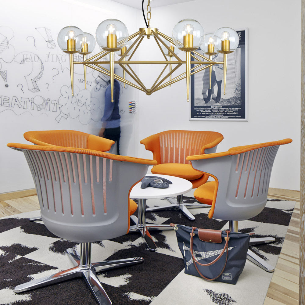 Diamond Chandelier Light Fixture Modern Glass Living Room Ceiling Pendant Light in Gold