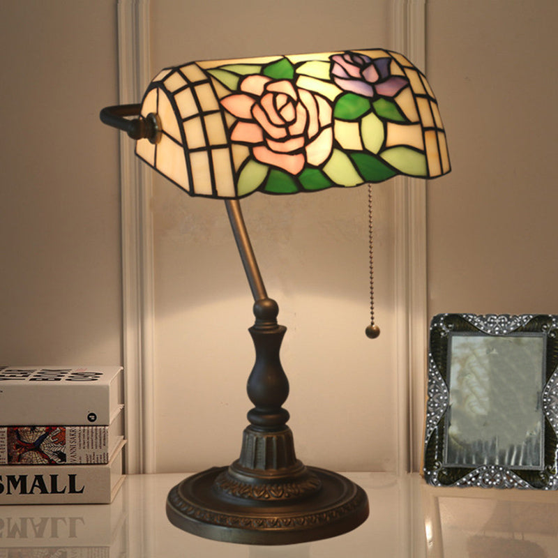 1 Light Bedside Table Lamp Tiffany Style Bronze Nightstand Light with Dragonfly Stained Glass Shade
