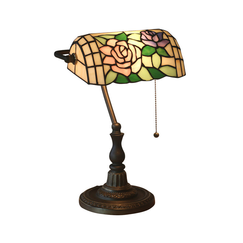 1 Light Bedside Table Lamp Tiffany Style Bronze Nightstand Light with Dragonfly Stained Glass Shade
