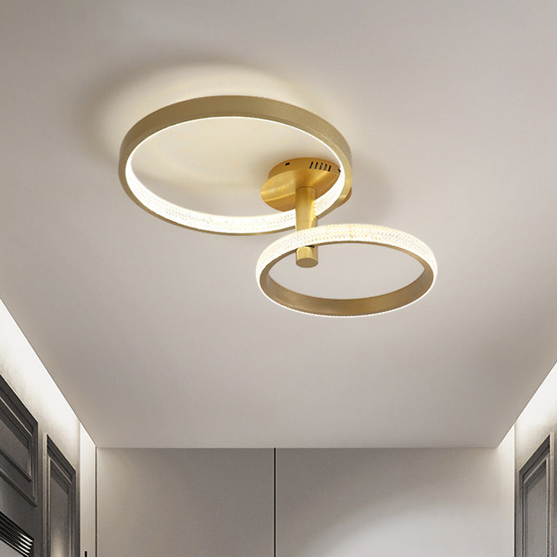 Dual Halo Ring Acrylic Semi Flush Light Modern Rotatable LED Golden Ceiling Lamp in Warm/White/Natural Light, 25.5"/33.5" L