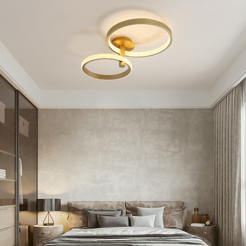 Dual Halo Ring Acrylic Semi Flush Light Modern Rotatable LED Golden Ceiling Lamp in Warm/White/Natural Light, 25.5"/33.5" L