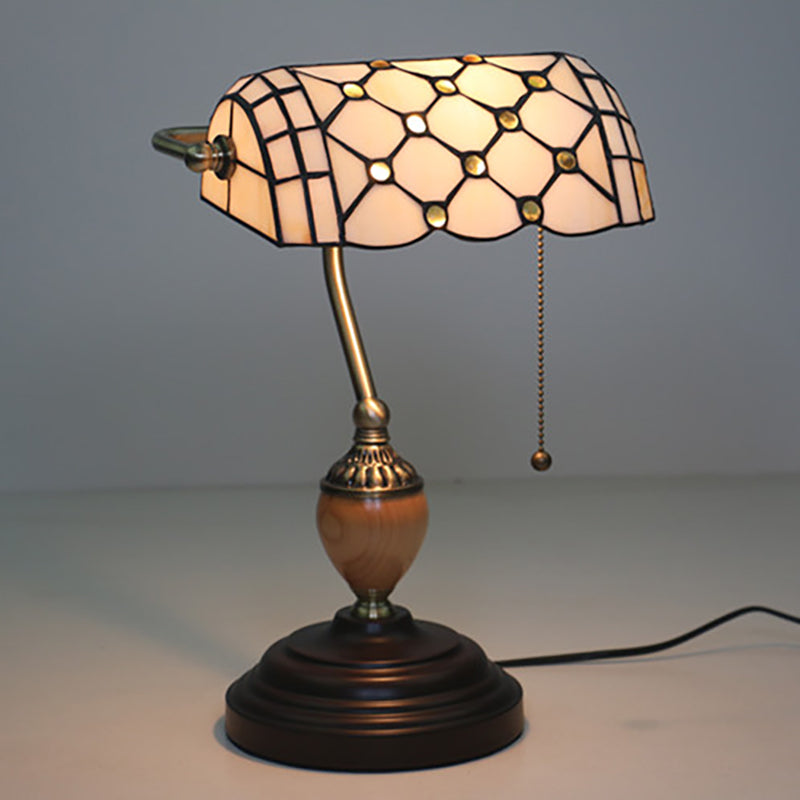 1 Light Beaded Table Light Tiffany Style Yellow/Blue Cut Glass Nightstand Lamp for Living Room