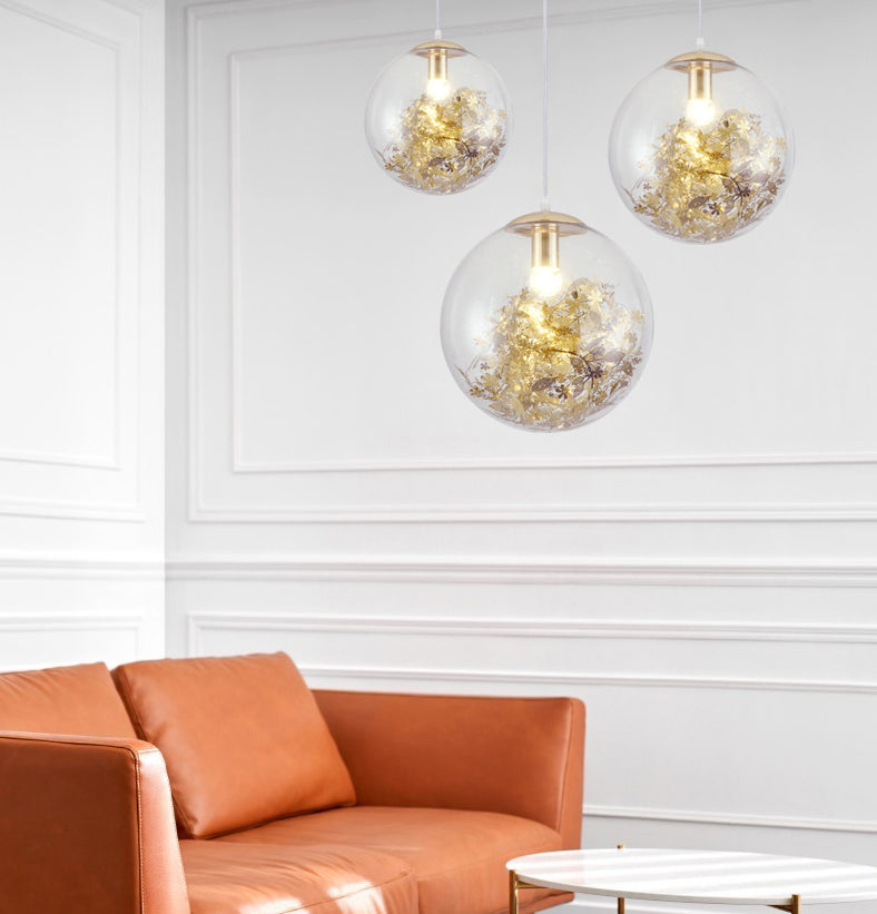 Flower Cluster Silhouette Design Glass Hanging Light Nordic Minimalism Style Globe Pendant Lamp for Bedroom