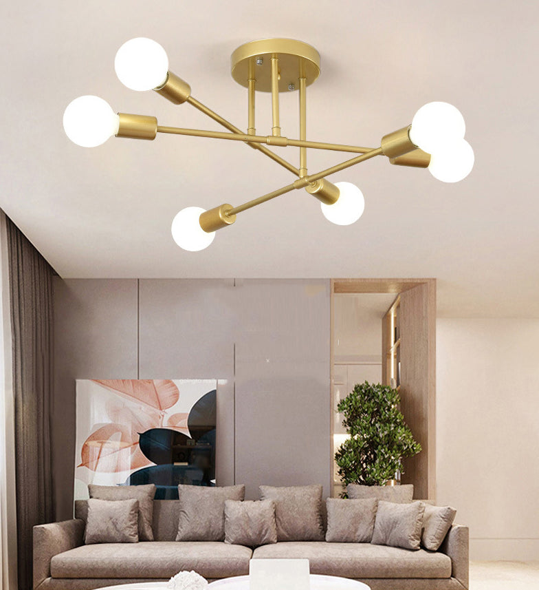 6-Light Semi Flush Ceiling Light in Industrial Vintage Style Sputnik Metal Flush Mount