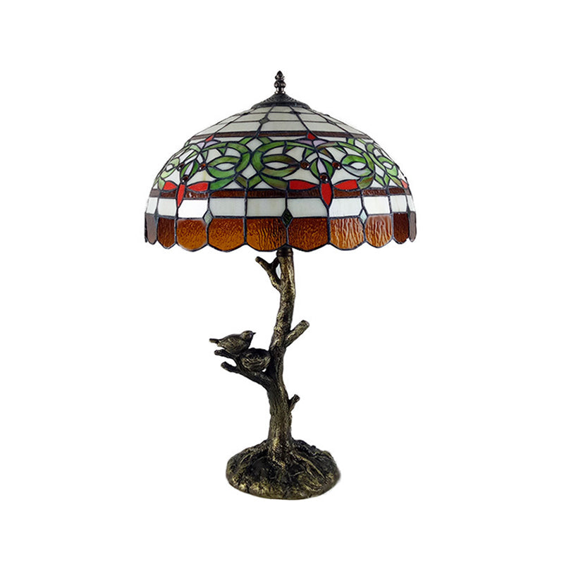 Stained Glass Brass Table Light Leaf/Rose/Peony Single Head Tiffany Style Nightstand Lamp for Bedroom