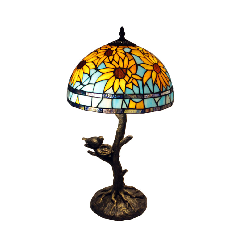 Sonnenblume Buntglas Tischlampe Mittelmeer 1 leichter antiker Messing Nachttisch