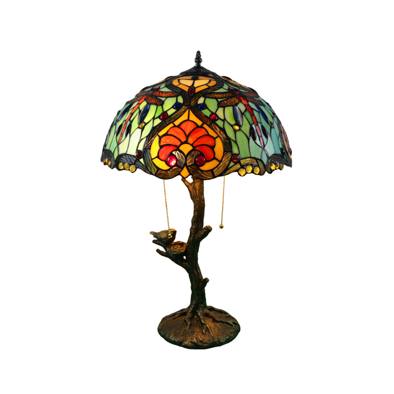 Antique Brass Single Light Nightstand Mediterranean Stained Glass Rose/Dragonfly/Victorian Night Table Light for Bedside