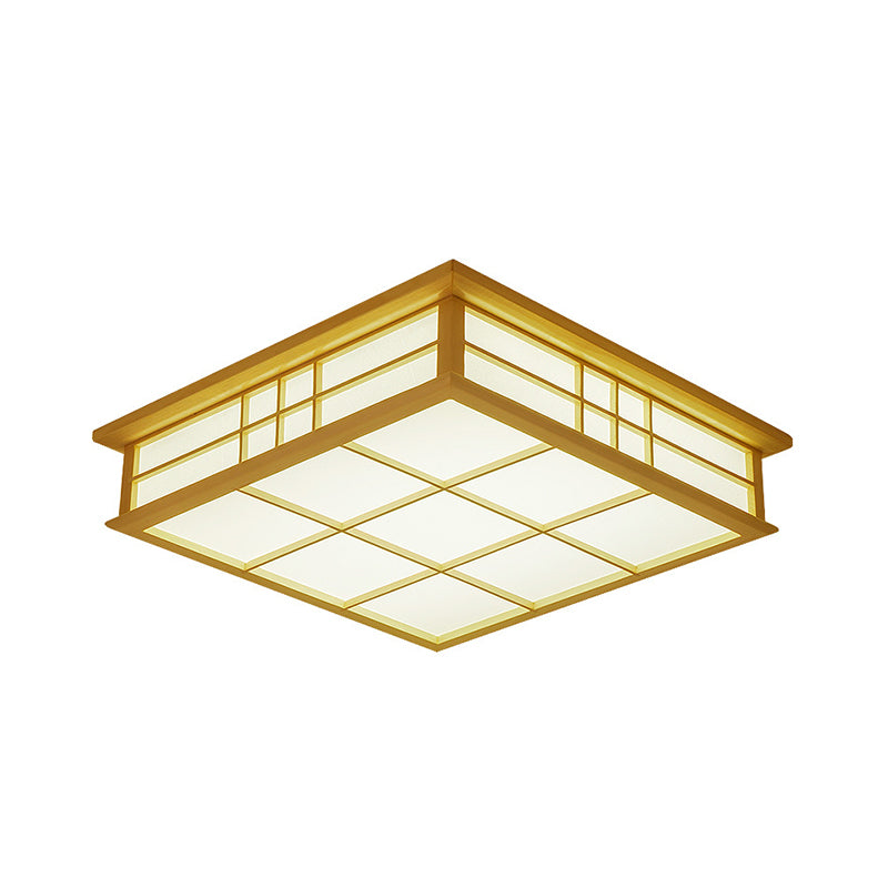 Wood Square Grille Flush Lighting Japanese Style LED Beige Ceiling Lamp in Warm/White Light