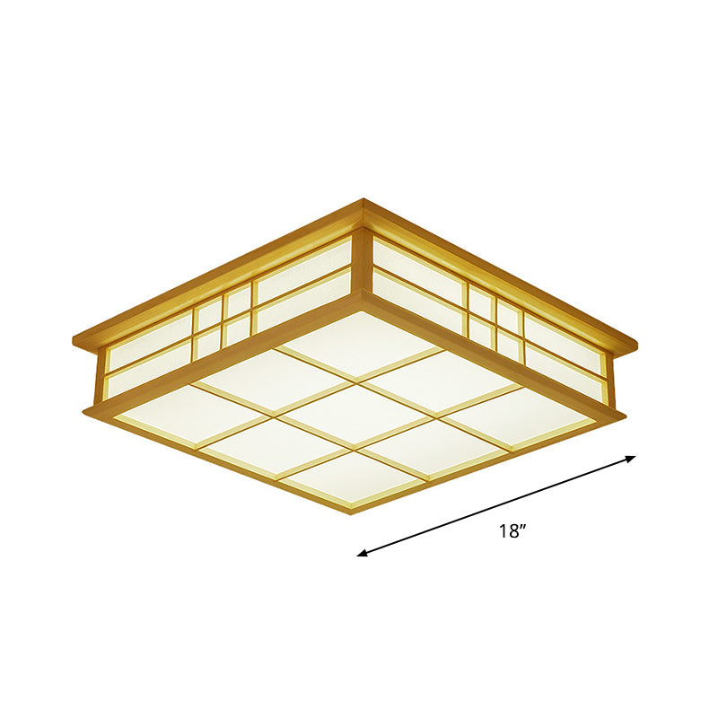 Lámpara de techo LED color beige con iluminación empotrada y rejilla cuadrada de madera, luz cálida/blanca
