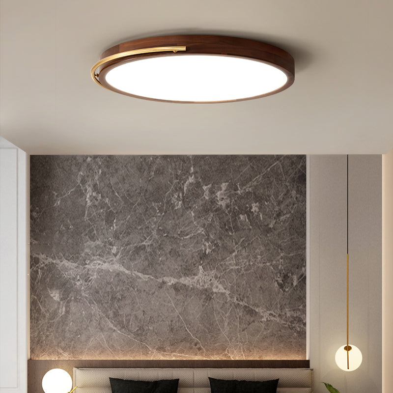 13"/17" Dia Brown Round Ceiling Light Fixture Simple LED Wooden Flush Mount Lamp Kit