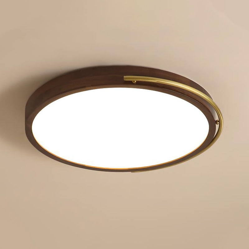 13"/17" Dia Brown Round Ceiling Light Fixture Simple LED Wooden Flush Mount Lamp Kit