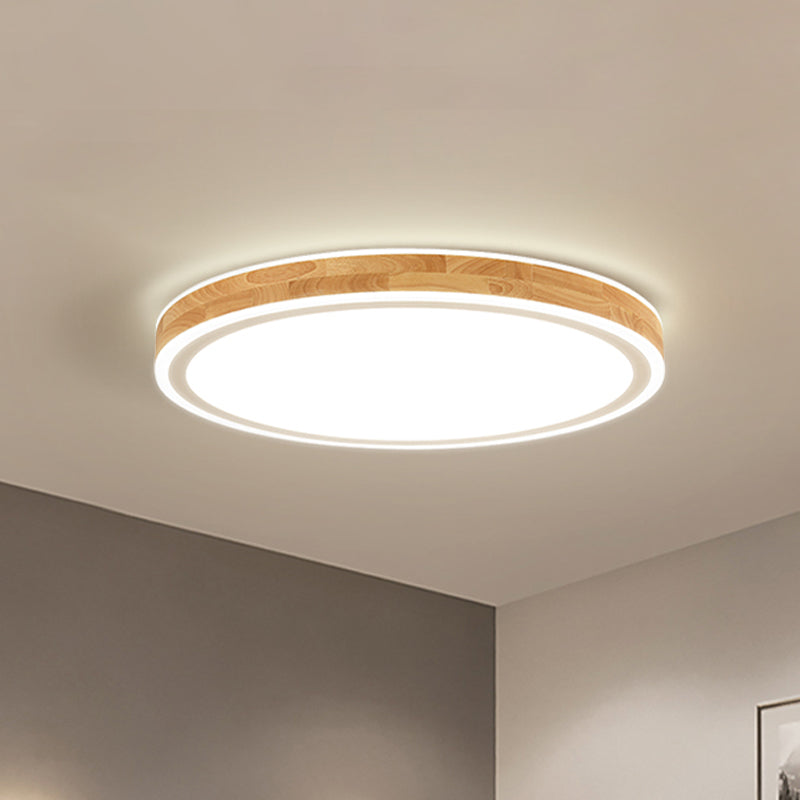 Lampe nordique à montage encastré à double anneau Halo, éclairage de plafond de couloir à LED en bois de 12 "/ 15" de diamètre en Beige