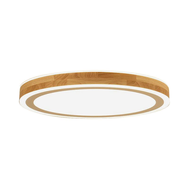Nordic Dual Halo Ring Flush Mount Lamp 12"/15" Dia Wooden LED Corridor Ceiling Lighting in Beige