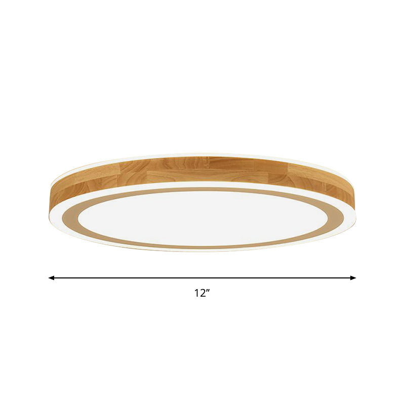 Nordic Dual Halo Ring Flush Mount Lamp 12"/15" Dia Wooden LED Corridor Ceiling Lighting in Beige