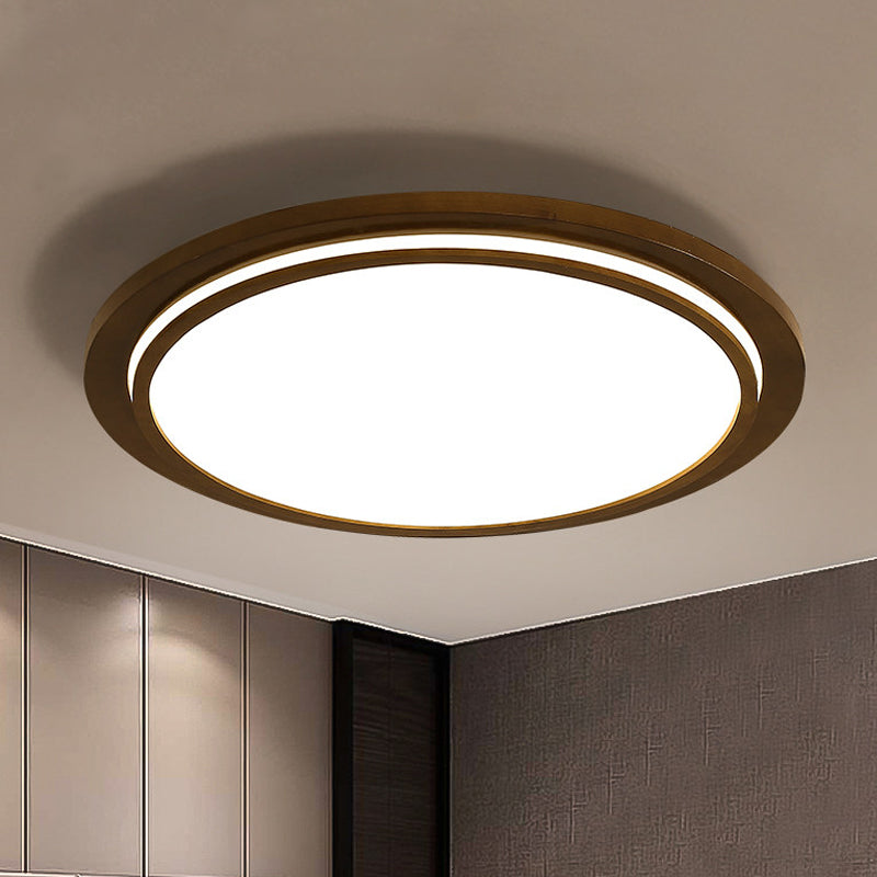 Brown Dish Ceiling Light Modernity 15"/18"/23" Dia LED Wood Flush Mount Fixture in Natural Light