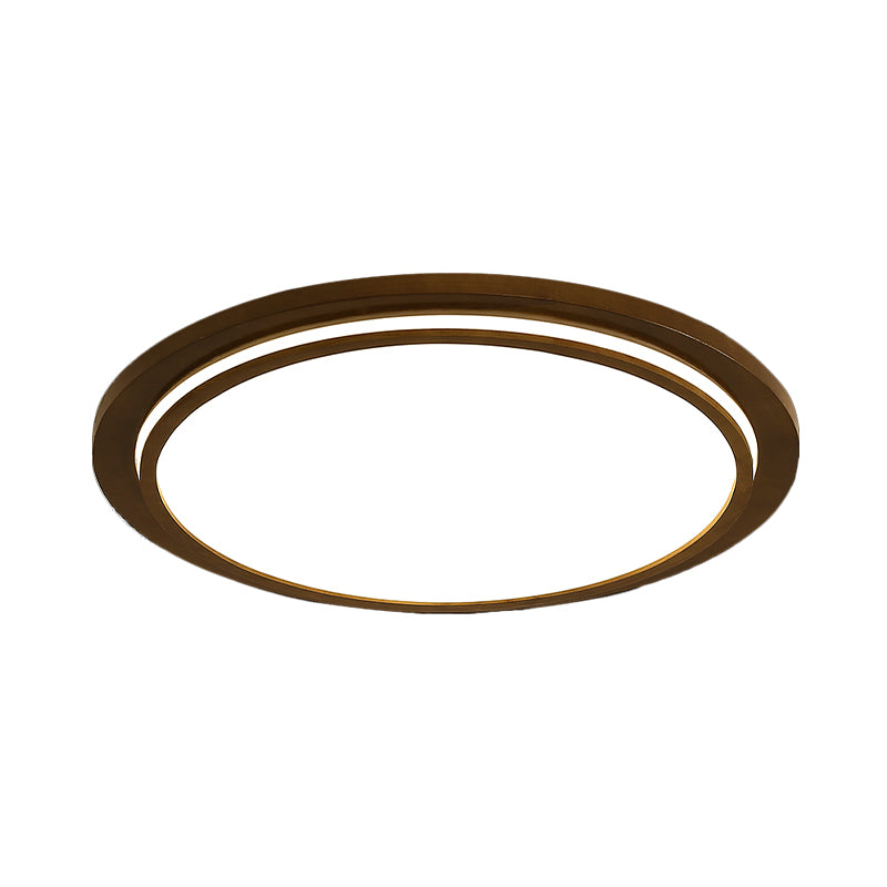 Brown Dish Ceiling Light Modernity 15"/18"/23" Dia LED Wood Flush Mount Fixture in Natural Light