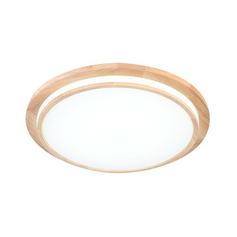 Natural Wood Round Ceiling Mount Lamp Simplicity LED Beige Flush Light in Warm/White Light, 15"/18"/23" Dia