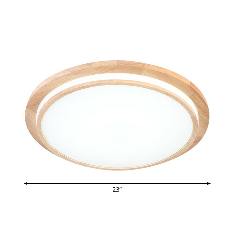 Natural Wood Round Ceiling Mount Lamp Simplicity LED Beige Flush Light in Warm/White Light, 15"/18"/23" Dia