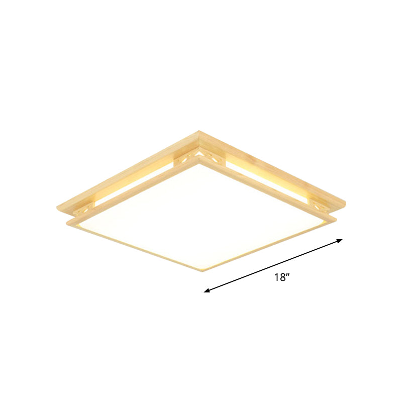 Modernity LED Ceiling Light Fixture Acrylic Shade Wood Squared Flush Mount Lamp in Warm/White Light, 18"/21.5" Wide
