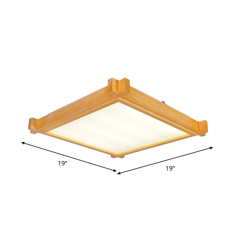 LED Wohnzimmer Flush Mount Licht Minimalist Beige Deckenbeleuchtung mit Square Wood Shade in Warm/White Light, 15 "/19" /21.5 " W