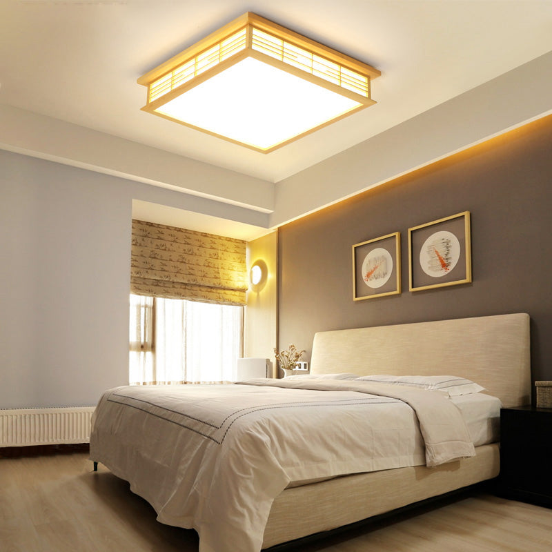 Plafonnier LED en bois naturel, boîte simple, éclairage encastré, 14/18/21,5 pouces, pour chambre à coucher, lumière blanche chaude/blanche