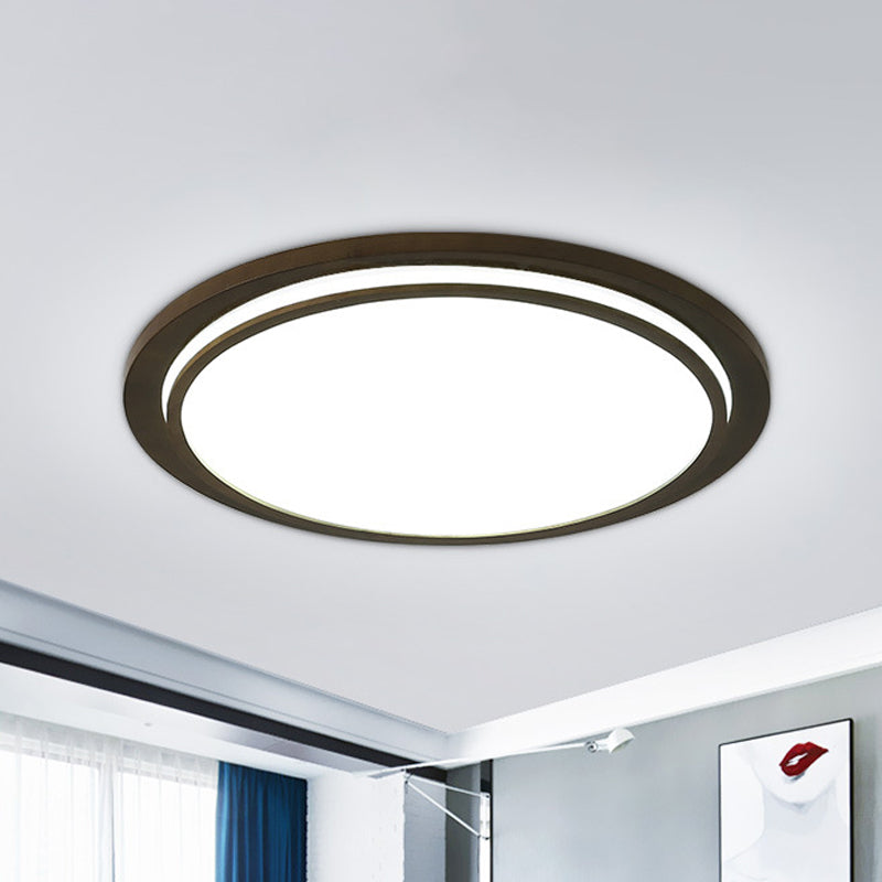 Holz-Trommel LED-Flush Leuchtenleuchte moderne braun Deckenleuchte in Warm/Weiß/Natürliches Licht, 15 "/18" /23 " Breite