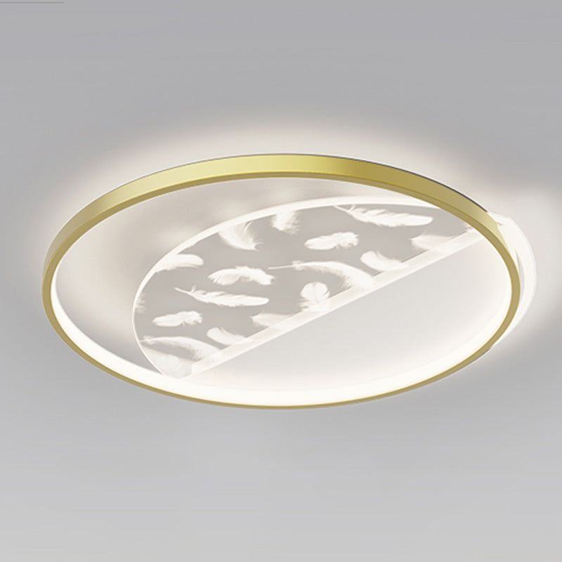 Modern Romantic Feather LED Ceiling Light Geometric Wrought Iron Ceiling Fixture for Bedroom