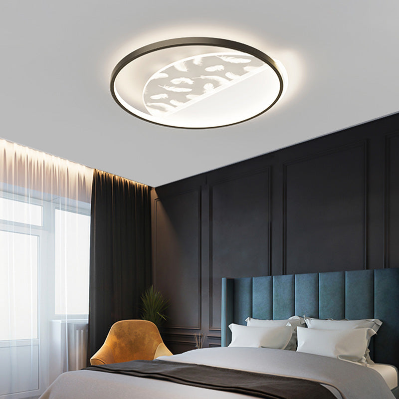 Modern Romantic Feather LED Ceiling Light Geometric Wrought Iron Ceiling Fixture for Bedroom