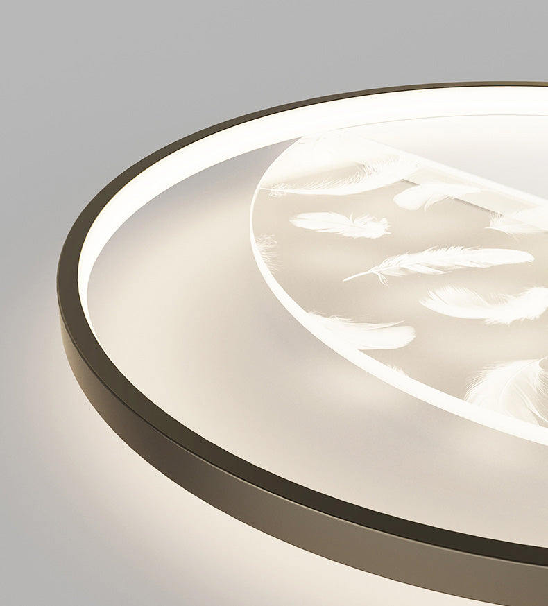 Modern Romantic Feather LED Ceiling Light Geometric Wrought Iron Ceiling Fixture for Bedroom