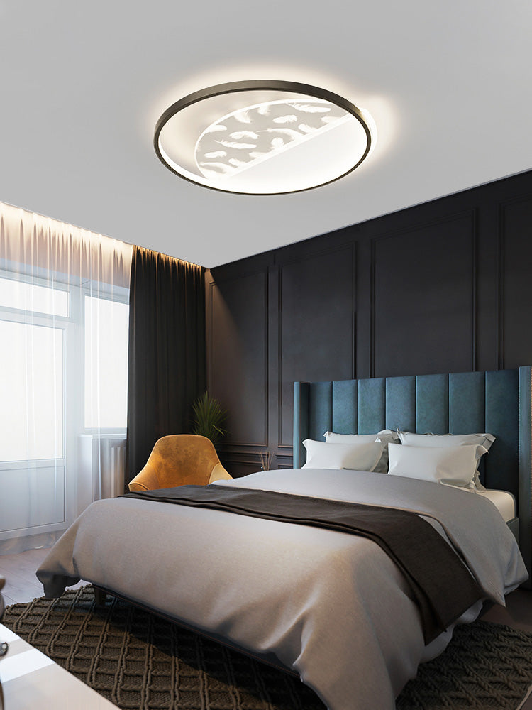 Modern Romantic Feather LED Ceiling Light Geometric Wrought Iron Ceiling Fixture for Bedroom