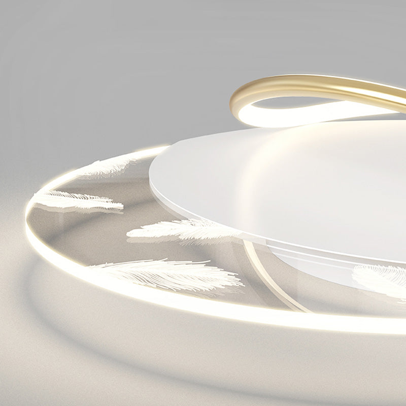 Lámpara de techo de hierro forjado con plumas de estilo conciso y moderno, montaje semiempotrado LED geométrico blanco para dormitorio