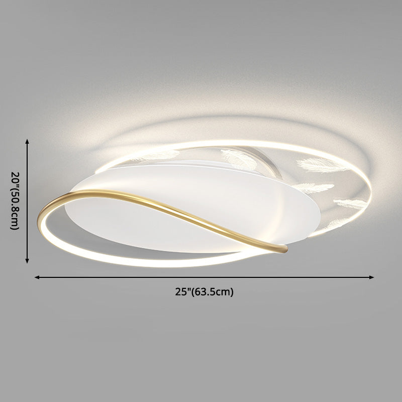 Lámpara de techo de hierro forjado con plumas de estilo conciso y moderno, montaje semiempotrado LED geométrico blanco para dormitorio