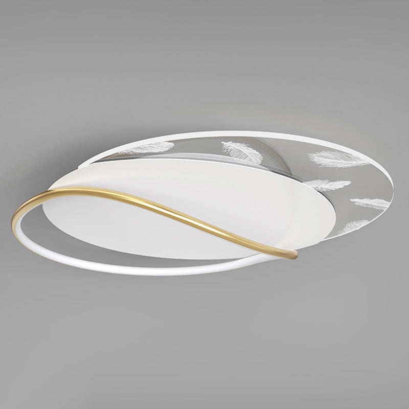 Lámpara de techo de hierro forjado con plumas de estilo conciso y moderno, montaje semiempotrado LED geométrico blanco para dormitorio