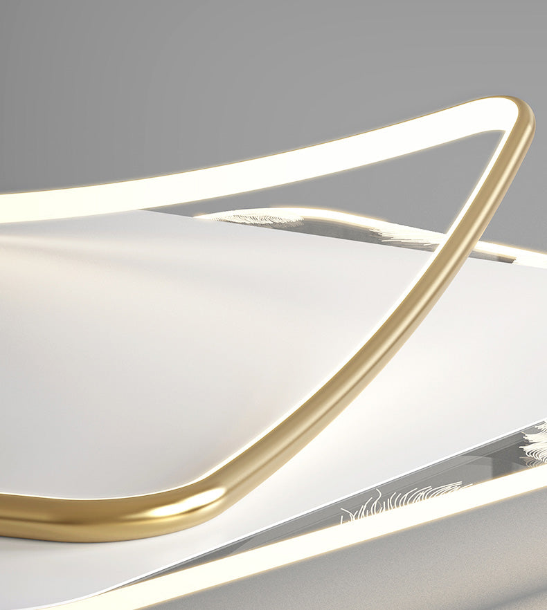 Lámpara de techo de hierro forjado con plumas de estilo conciso y moderno, montaje semiempotrado LED geométrico blanco para dormitorio