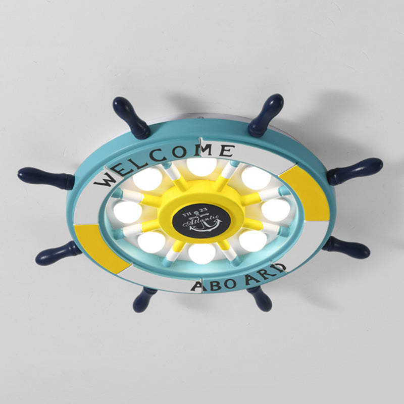 Children's Room Ceiling Light Creative Boy Bedroom Mediterranean Style Ocean Cartoon Wooden Pirate Ship Rudder Energy-saving Lamps