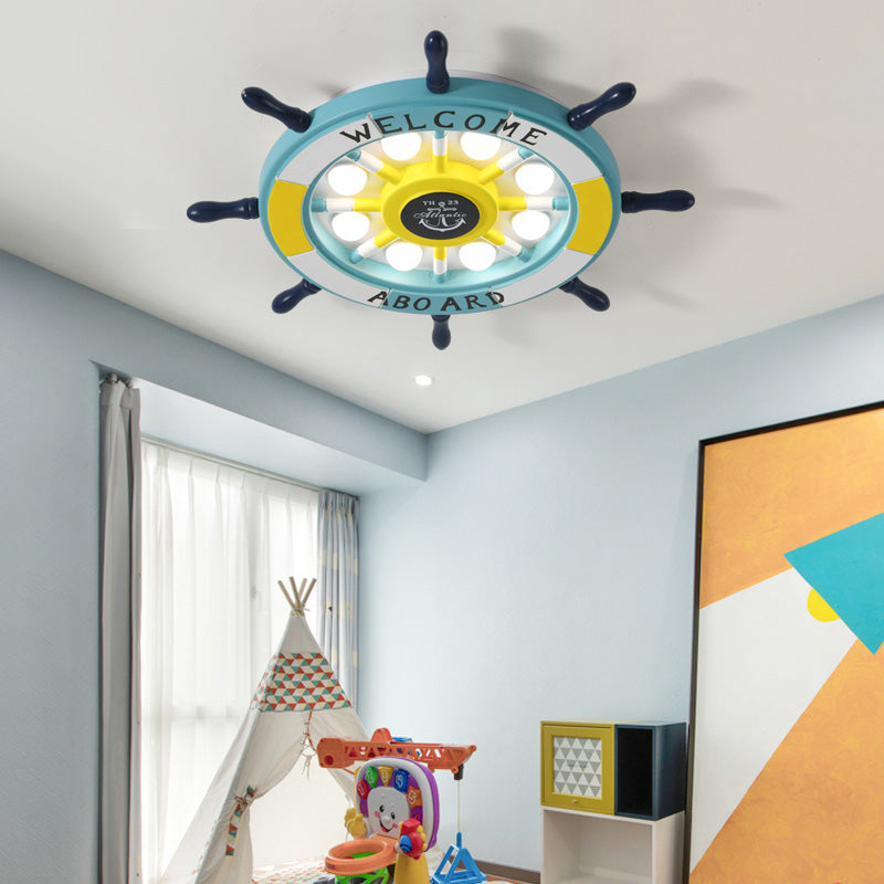 Children's Room Ceiling Light Creative Boy Bedroom Mediterranean Style Ocean Cartoon Wooden Pirate Ship Rudder Energy-saving Lamps