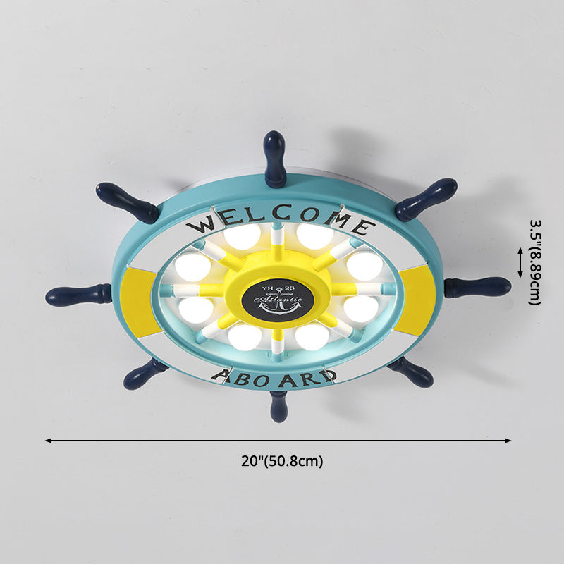 Children's Room Ceiling Light Creative Boy Bedroom Mediterranean Style Ocean Cartoon Wooden Pirate Ship Rudder Energy-saving Lamps