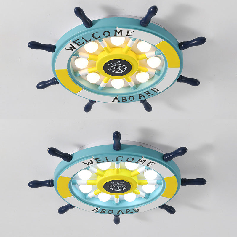 Children's Room Ceiling Light Creative Boy Bedroom Mediterranean Style Ocean Cartoon Wooden Pirate Ship Rudder Energy-saving Lamps