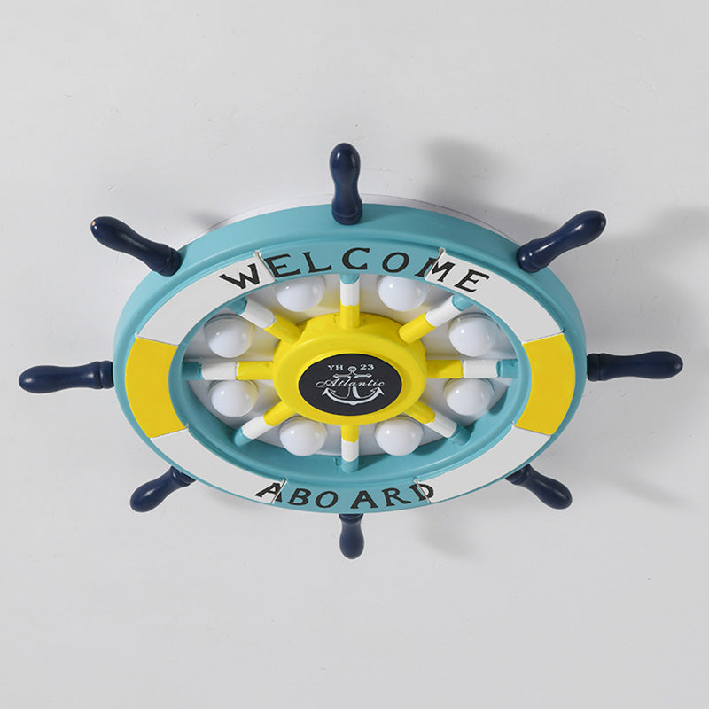 Children's Room Ceiling Light Creative Boy Bedroom Mediterranean Style Ocean Cartoon Wooden Pirate Ship Rudder Energy-saving Lamps