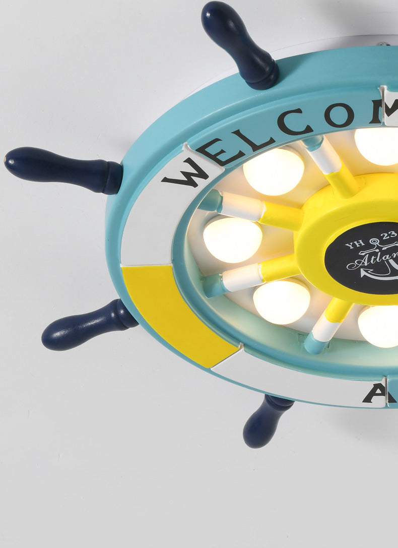 Children's Room Ceiling Light Creative Boy Bedroom Mediterranean Style Ocean Cartoon Wooden Pirate Ship Rudder Energy-saving Lamps