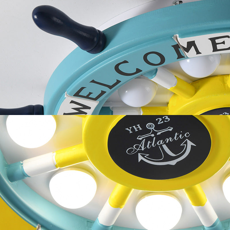 Children's Room Ceiling Light Creative Boy Bedroom Mediterranean Style Ocean Cartoon Wooden Pirate Ship Rudder Energy-saving Lamps