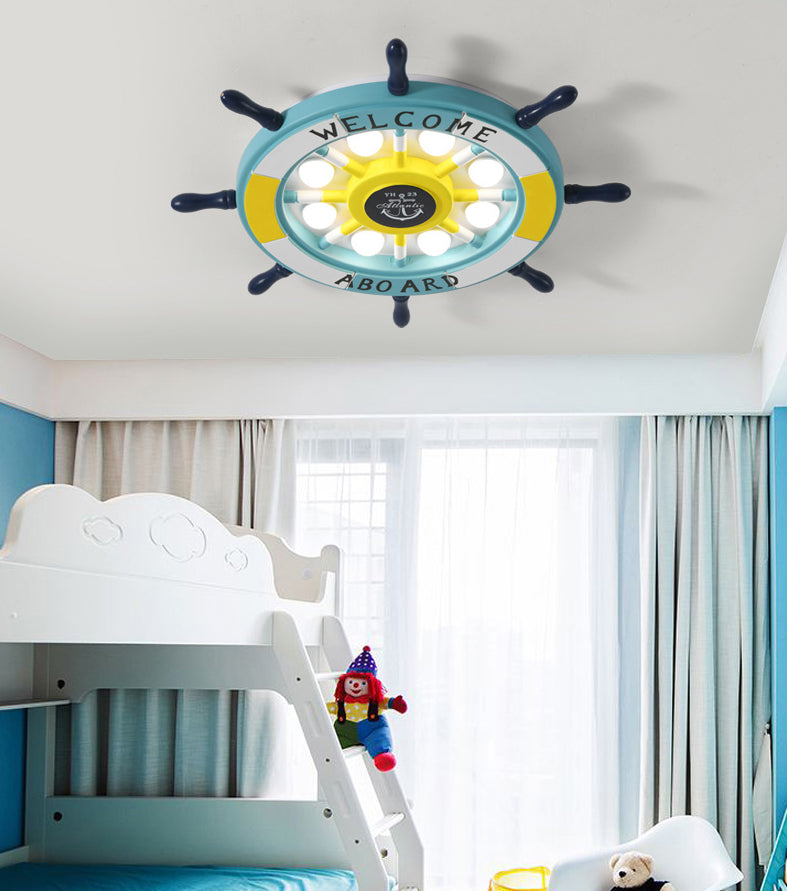 Children's Room Ceiling Light Creative Boy Bedroom Mediterranean Style Ocean Cartoon Wooden Pirate Ship Rudder Energy-saving Lamps
