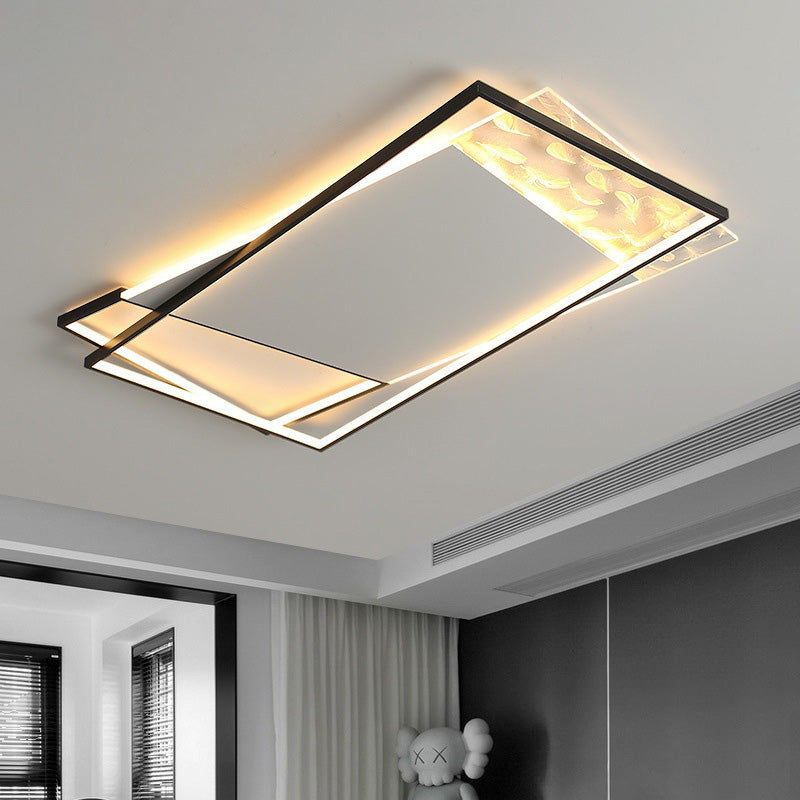 Geometric Feather LED Semi Flush Mount in Modern Simplicity Wrought Iron Ceiling Light for Interior Spaces