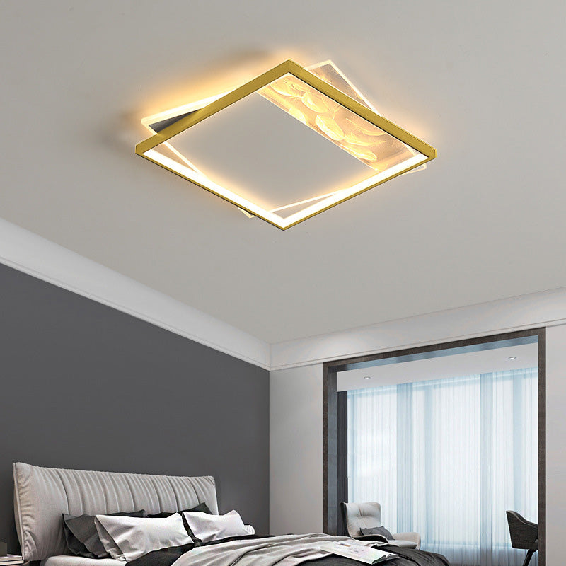 Geometric Feather LED Semi Flush Mount in Modern Simplicity Wrought Iron Ceiling Light for Interior Spaces